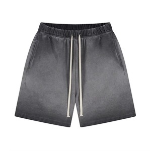 Shorts en coton pour homme avec logo personnalisé, broderie vieillie, bords coupés, délavage acide, effet soleil éclairé, coupe courte - Product Image 6