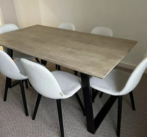 Juego de Comedor Rectangular de 6 Piezas de Madera de Teca Sólida de Diseño Industrial Moderno, Sillas Tapizadas con Patas de Metal Negro para Hotel y Hogar - Product Image 2