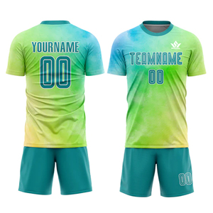 Conjunto de Camiseta de Fútbol Personalizada con Degradado, Manga Corta, Cuello Redondo, Poliéster que Absorbe la Humedad, Cintura Elástica, Nombre del Equipo Personalizado en la Parte Delantera - Product Image 2
