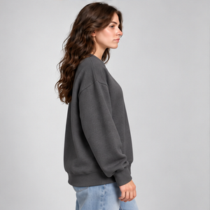 Women's Charcoal Solid Color Varsity Letter <b>Crewneck</b> Sweatshirt Long Sleeve Custom Logo - Product Image 3