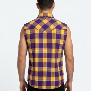 Camiseta de Algodón 100% Personalizada para Hombre, Color Morado, Amarillo y Marrón, Estilo Vintage, Franela a Cuadros, Tejido Grueso, 220g - Product Image 2