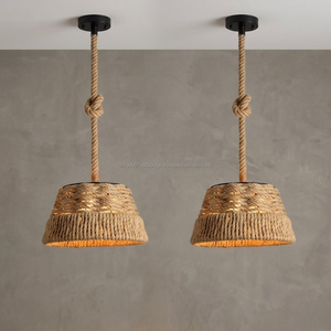 Handwoven <b>Rope</b> Pendant Lamp Shade 13x13x9 Inch Boho Ceiling <b>Light</b> Cover Rustic Natural Fiber Hanging Wedding Housewarming - Product Image 2