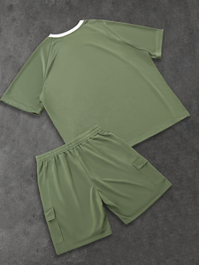 OEM <b>Men</b> <b>Summer</b> Cotton T Shirt and Shorts Set Casual Fashion Streetwear Two Piece Outfit Gym Fitness Jogging Sportswear - Product Image 2