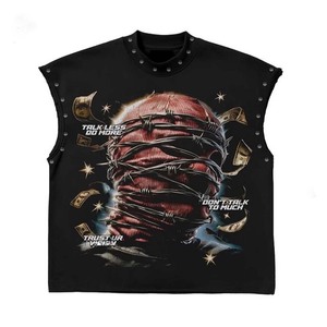 Men Sleeveless T Shirt Premium Cotton 180 GSM Black Graphic Print DTG Custom <b>Logo</b> 100% cotton T-shirt for men loose fit printed - Product Image 1