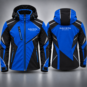 Veste de moto tactique d'hiver unisexe en toile Softshell NAVISTA SPORTS, style course, avec capuche et 6 poches zippées – Vente en gros - Product Image 1