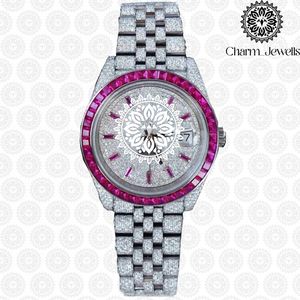 Montre de luxe pour homme Charm_Jewells, bracelet en acier inoxydable, boîtier, mouvement mécanique, cadran incrusté de diamants, 40 mm, 10 bars d'étanchéité - Product Image 5