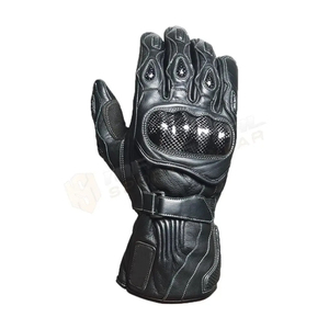 Gants de moto en cuir noir à doigts entiers avec paume en mesh et fermeture auto-agrippante - Product Image 6