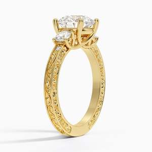 Anillo de compromiso y boda de moissanita con tres piedras en trébol y corte ovalado, estilo antiguo, engaste de oro de 14K, certificado GRA, unisex - Product Image 2
