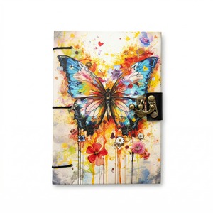 Butterfly Design A5 Handmade Paper Journal with <b>Lock</b> | Vintage Cardboard Notebook Creative Writing Diary Eco Friendly Gift Bulk - Product Image 1