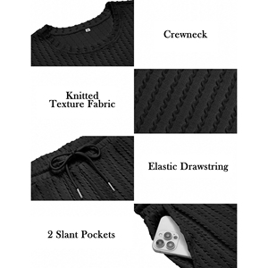 Ensemble T-shirt et short en maille gaufrée pour homme, col rond, couleur unie, respirant, décontracté, 100% coton, tenue deux pièces - Product Image 6