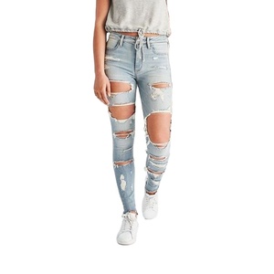 Pantalones vaqueros de mujer de alta calidad precio al por mayor de fábrica pantalones vaqueros rasgados de cintura media de pierna ancha informales personalizados para mujer - Product Image 6