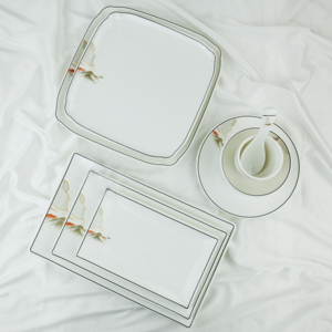 Services de table carrés en mélamine, design peint à la main, paysage zen asiatique, bordure blanche et noire, usage quotidien, qualité alimentaire, compatibles lave-vaisselle - Product Image 4
