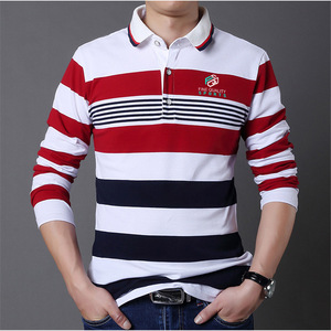 Polo de manga larga a rayas para hombre – Camiseta casual con cuello y botones, mezcla de algodón, diseño color block, corte ajustado, top de moda - Product Image 1