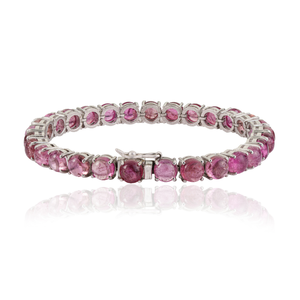 Natural Round Shape Pink Tourmaline Prong Set <b>925</b> <b>Sterling</b> <b>Silver</b> Tennis <b>Bracelet</b> For Women Party Wear Jewelry - Product Image 5