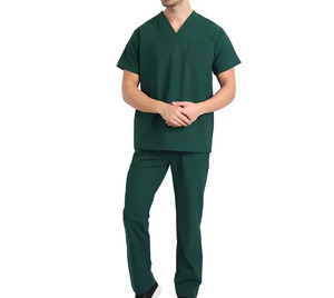Ensemble de blouses médicales vertes à col en V pour hommes, en coton et polyester tricoté, respirant, décontracté, pour l'été - Product Image 4