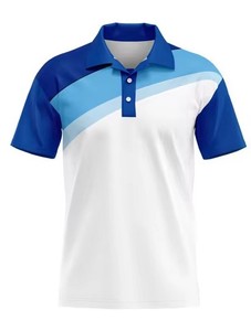 เสื้อโปโลผู้ชาย แขนสั้น ผ้าถัก ดีไซน์สีขาวน้ำเงิน แบบลำลอง - Product Image 2