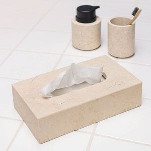 Caja de pañuelos de mármol beige a precio de mayorista, cubierta de lujo rectangular para pañuelos, decoración para baño - Product Image 1