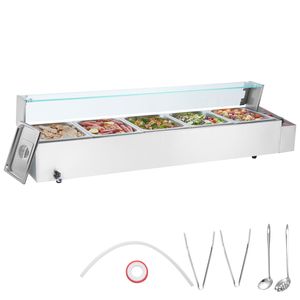 Scaldavivande Elettrico Commerciale da Banco 60QT 1500W in Acciaio Inossidabile, Bain Marie a 5 Vasche, con Vetrina Riscaldante per Buffet - Product Image 6