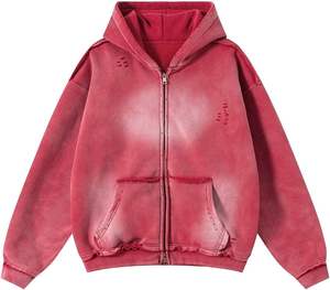 Heavyweight Distressed Vintage Acid Wash Oversized Streetwear Pullover Hooded <b>Sweatshirt</b> 100% Cotton Anti-Wrinkle 3D <b>Embroidery</b> - Product Image 1