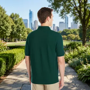 Polo à manches courtes vert forêt pour homme, col piqué uni, boutons, coupe classique, t-shirt décontracté et mode outdoor - Product Image 6