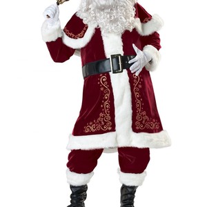 Men santa claus costume cheap rate white fur trim <b>christmas</b> premium quality embroided velvet good fabric men santa claus costume - Product Image 6