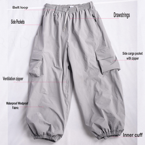 Men's Gray Mid <b>Elastic</b> <b>Waist</b> Straight <b>Cargo</b> Harem <b>Pants</b> with Drawstring and Multiple Pockets Casual Midweight Winter Style - Product Image 3