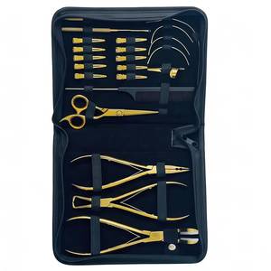 Kit d'outils professionnels pour extensions de cheveux Morje Surgical en métal plaqué or avec pinces, aiguilles à crochet, boucles et étui de rangement - Product Image 3