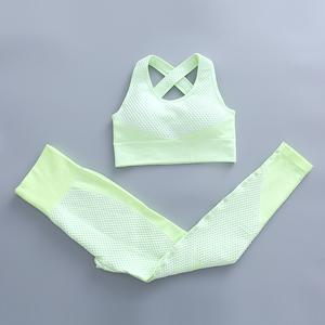 Women 2 Piece Yoga Set Sleeveless Crisscross Back <b>Crop</b> <b>Top</b> Mid Waist Elastic Waist Full Length Leggings Breathable <b>Mesh</b> Solid - Product Image 1