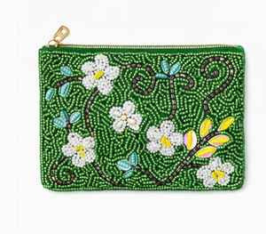 Porte-monnaie et portefeuille multifonctionnel vintage bohème en nylon brodé de fleurs perlées faites à la main, avec fermeture éclair et doublure en coton – Idéal comme cadeau - Product Image 3