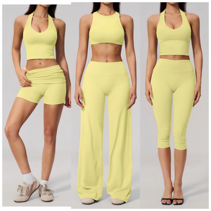 Ensemble de 5 pièces pour femme : Débardeur court, Pantalon large, Legging Capri, Short de sport, Tenue de sport, Yoga et Entraînement - Product Image 2