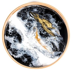 Bandeja de servir redonda de madera con acabado esmaltado de diseño moderno para decoración de mesa en bodas y fiestas, bandeja de ratán. - Product Image 2