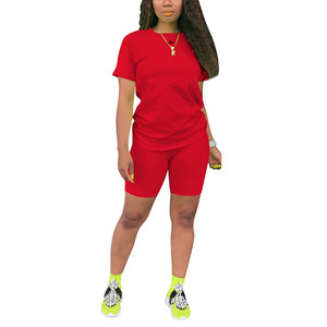 Conjunto de Camiseta de Manga Corta y Pantalones Cortos Casuales Azul Claro para Mujer, Cuello Redondo, Color Sólido, Transpirable, Atuendo de Verano, Corte Regular - Product Image 4