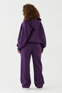 Conjunto de sudadera con capucha morada extragrande y pantalones deportivos de pierna ancha para mujer, conjunto de dos piezas, ropa de calle, ropa informal para mujer - Product Image 2