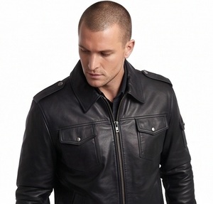 Wholesale <b>Men</b> Genuine Leather Flight <b>Jacket</b> Black Epaulet <b>Aviator</b> Bomber Custom Utility Cargo Pocket Standing Zippered XS - Product Image 2