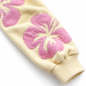 Sweat-shirt unisexe décontracté jaune clair à fermeture éclair en molleton bouclette, coupe oversize, avec poche kangourou, appliqué fleur et patch lettre - Product Image 4