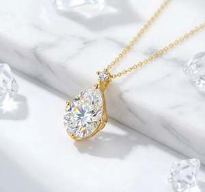 Teardrop Moissanite Charm Necklace 925 Sterling Silver Gold Plated Dainty Pendant Minimalist Wedding Engagement <b>Box</b> Chain - Product Image 2