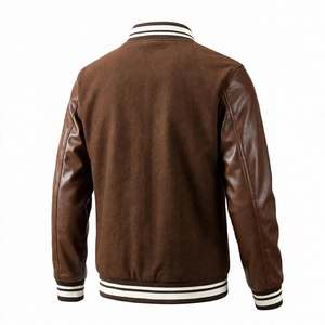 Veste d'hiver pour homme, style varsity, en laine avec manches en cuir PU, style vintage, décontractée, veste bomber universitaire - Product Image 2