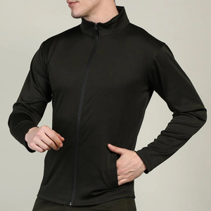 Chaqueta de Hombre Negra con Cuello Alto y Cremallera, Color Sólido, Poliéster, Casual, Corte Ajustado, para Otoño, de Secado Rápido, Tejida, Manga Larga - Product Image 6