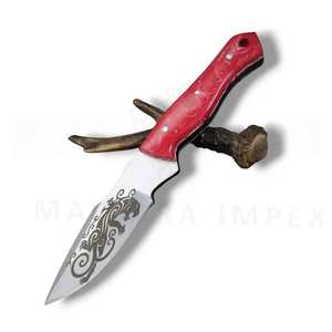 Handmade High Carbon Steel <b>Etching</b> Art Knife with Resin Handle & Leather Sheath Wholesale OEM Fixed Blade Outdoor Knife - Product Image 5