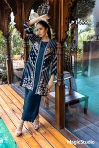 Elegant Designer Indian Clothes Party Wear Velvet Tunic <b>Shrug</b> Handwork Embroidered Sleeves Paired Roman Silk Pants Dress Suit - Product Image 3