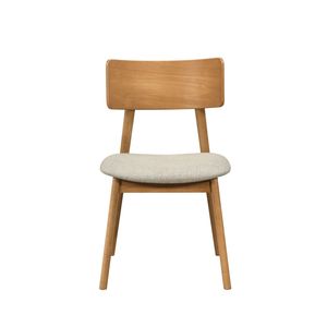 Set di 2 Sedie da Pranzo Imbottite in Tessuto Beige con Schienale Curvo, Mobili in Legno con Finitura Naturale - Product Image 2