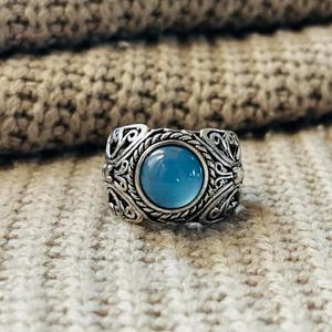Trendy wholesale Blue Chalcedony Brass <b>Ring</b> Oxidized Silver Plated Butterfly Filigree <b>ring</b> <b>Statement</b> Bohemian Vintage <b>Ring</b> - Product Image 1