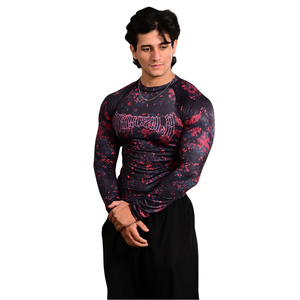 Custom Men's <b>Black</b> Red Graphic <b>Long</b> <b>Sleeve</b> Compression Shirt Crewneck Slim <b>Gym</b> Training Rash Guard Athletic Sportswear Base - Product Image 3