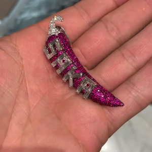 Colgante Iced Out Chili con Nombre Personalizado, Joyería Hip Hop, Colgante de Diamante Moissanita, Collar de Piedra Roja, Colgante de Plata 925 - Product Image 3