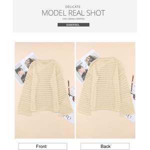2025 femmes léger décontracté XS pull à manches longues en vrac Crochet pull avant creux hauts en tricot vêtements respirants - Product Image 1