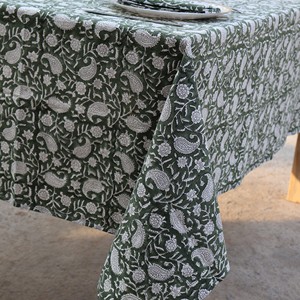<b>Green</b> Printed Cotton Linen <b>Tablecloth</b> Floral Paisley Pattern Classic Woven Washable Home Use Durable Washable Customizable - Product Image 6