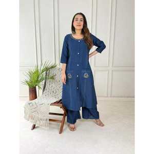 Robe Sharara Imprimée et Brodéée avec Dupatta Assorti, Kurta de Designer, Tenue de Soirée Ethnique, 18 Couleurs Disponibles, Séchage Rapide - Product Image 2