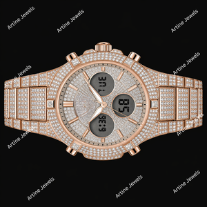 Montre de luxe à cadran scintillant, style chronographe numérique, avec pierres en cristal or rose, montre tendance - Product Image 2