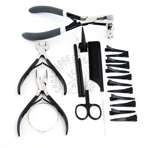 Kit d'outils d'extension de cheveux en gros 9 pièces avec sertissage de microbilles et ruban adhésif dans la pince, clip de section, crochet et boucle pour cheveux, outil pour les doigts - Product Image 1