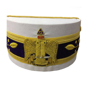 White Velvet Scottish Rite Crown <b>Cap</b> 33rd Degree Gold Eagle Bullion Embroidery High Quality Ceremonial Crown <b>Cap</b> Double Headed - Product Image 1